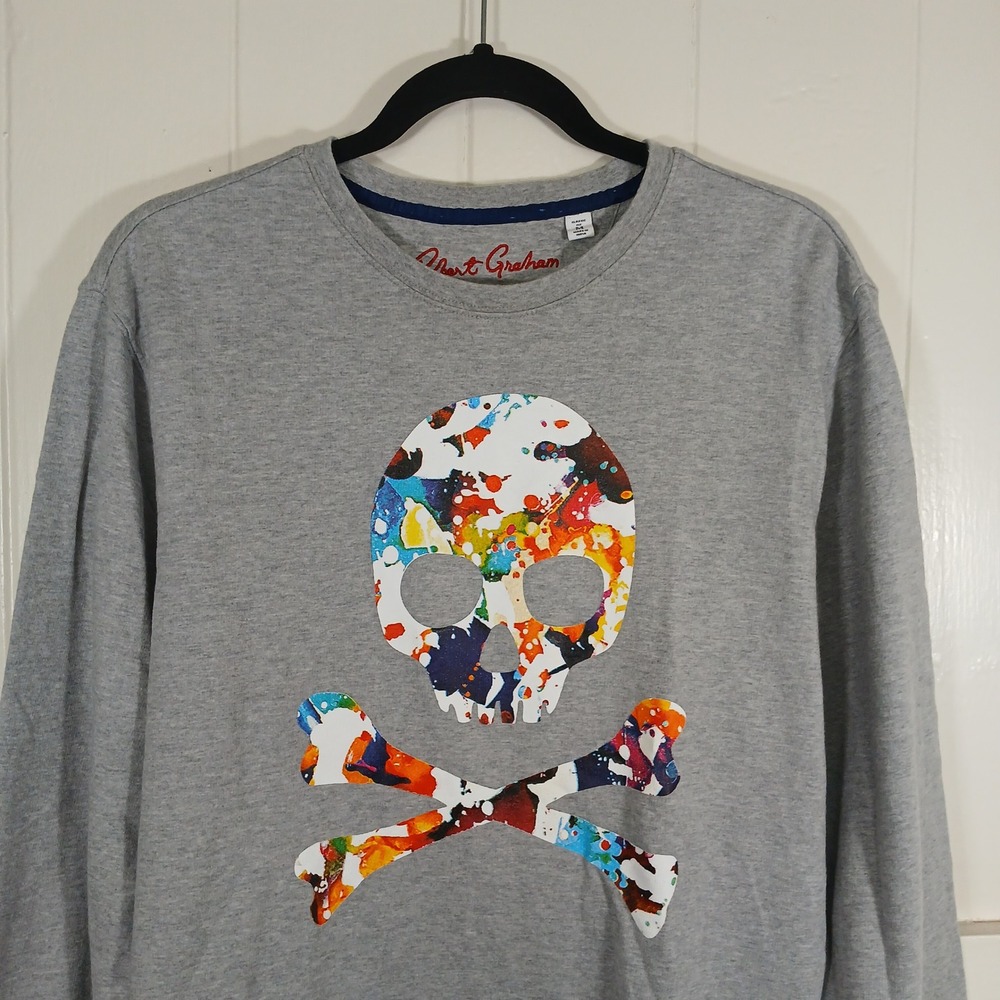 Robert Graham Sweatshirt Mens Medium Grey Paint Splatter Skull Graphic‎ Pullover - Picture 3 of 8